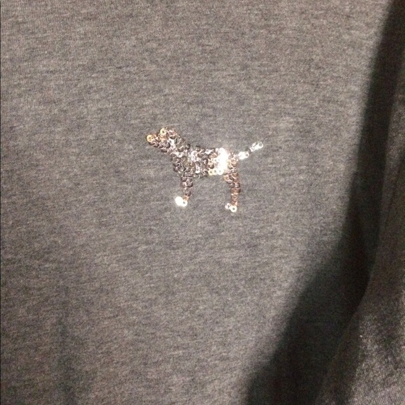 Victoria’s Secret Pink Long Sleeve Gray Sequined Logo Top - Picture 2 of 9